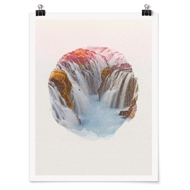 Poster - Acquarelli - Bruarfoss cascata in Islanda - Verticale 4:3