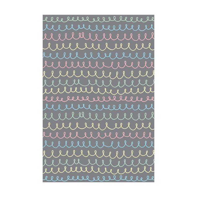 Tappeti bagno grandi Linee colorate pastello disegnate su sfondo grigio