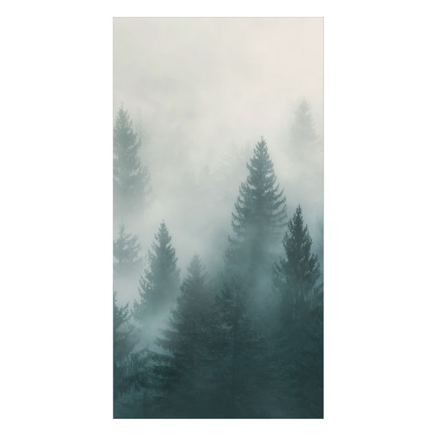Rivestimento per doccia - Bosco di conifere nella nebbia