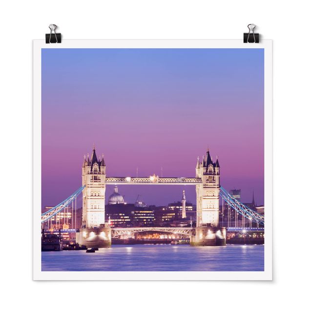 Poster - Tower Bridge di Londra di notte - Quadrato 1:1