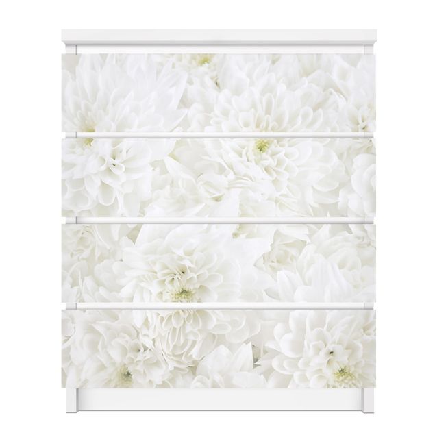 Carta adesiva per mobili IKEA Malm Cassettiera 4xCassetti - Dahlias Flower Sea White