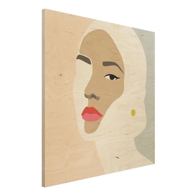 Stampa su legno - Line art ritratto Donna grigio pastello - Quadrato 1:1