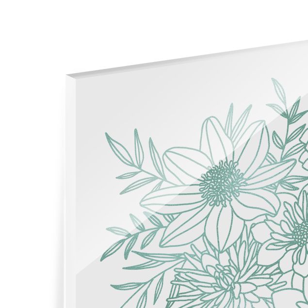Paraschizzi in vetro - Line art fiori in verde metallico - Quadrato 1:1