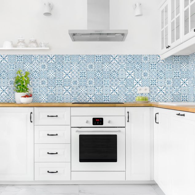 rivestimento adesivo cucina Pattern Piastrelle Blu Bianco