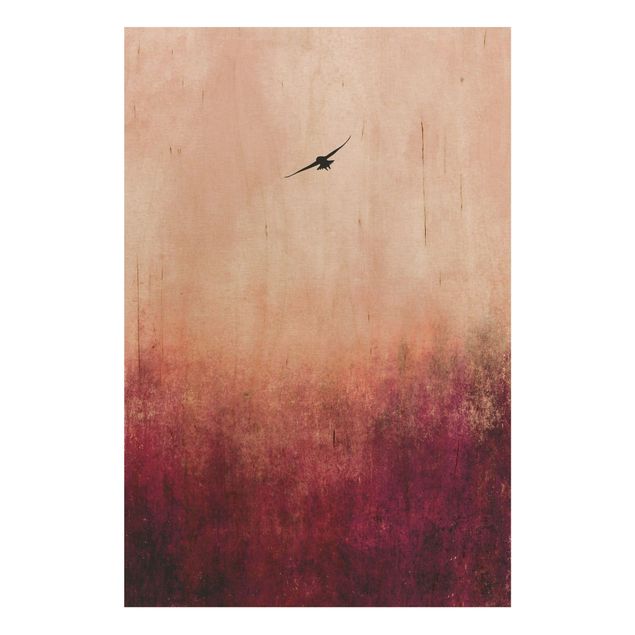 Stampa su legno - Uccellino al tramonto - Verticale 3:2