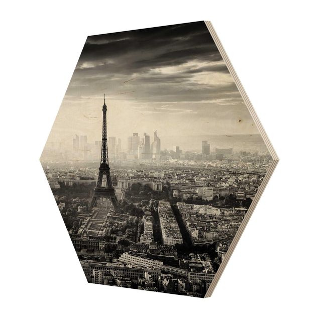 Esagono in legno - La Torre Eiffel From Above Bianco e nero