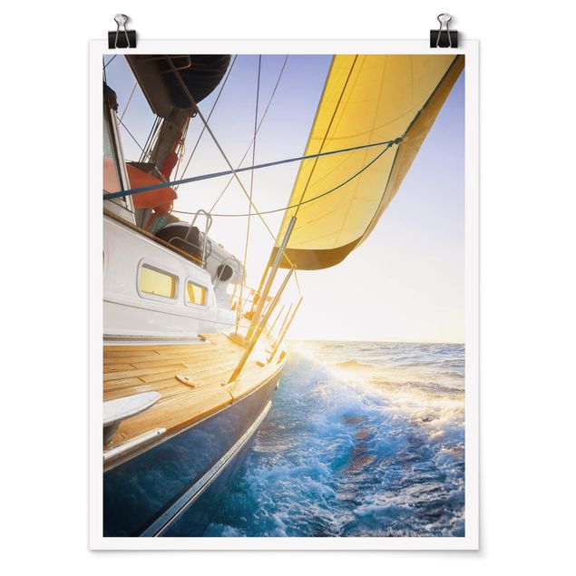 Poster - Barca a vela sul mare blu In Sole - Verticale 4:3