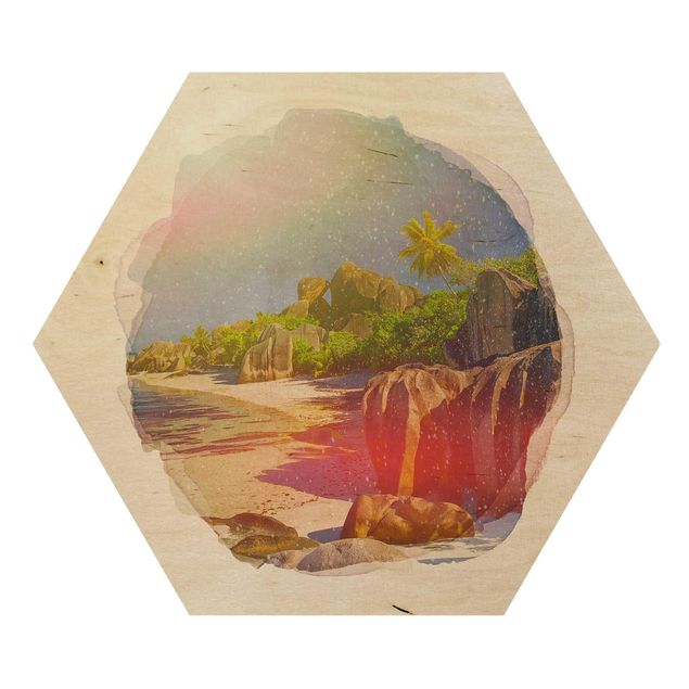 Esagono in legno - Acquerelli - Dream Beach Seychelles