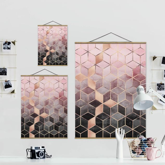 Foto su tessuto da parete con bastone - Elisabeth Fredriksson - Rosa Grigio d'oro Geometria - Verticale 4:3