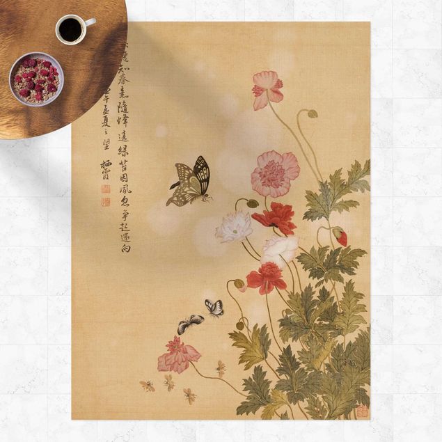 Tappeto per balcone Yuanyu Ma - Fiore di papavero e farfalla
