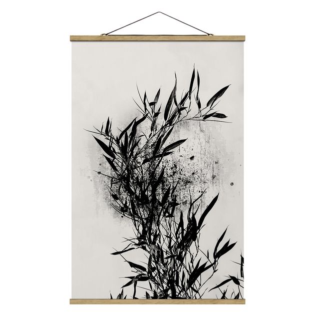Foto su tessuto da parete con bastone - Mondo vegetale grafico - Bambú nero - Verticale 3:2