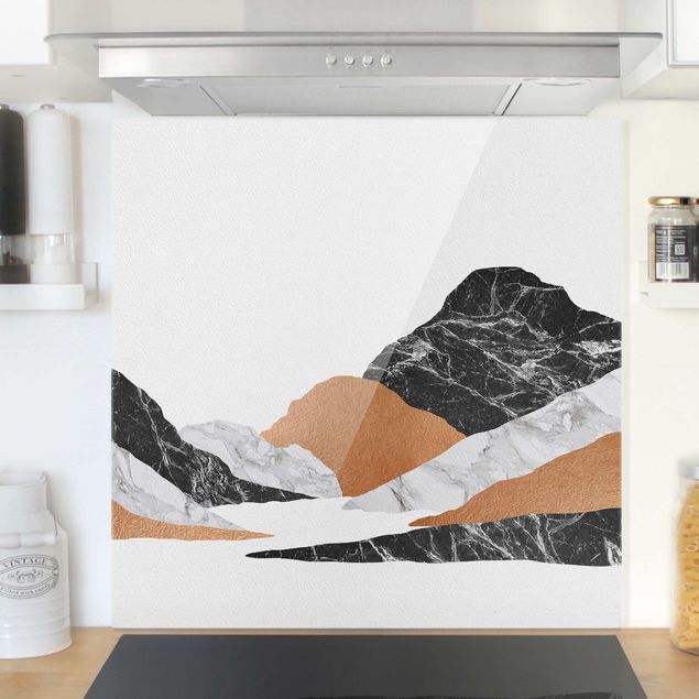 paraschizzi cucina vetro magnetico Paesaggio in marmo e rame II