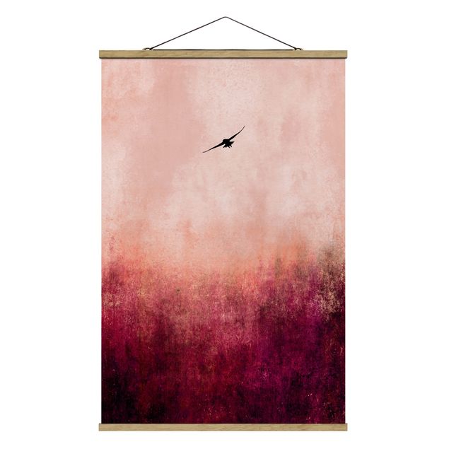 Foto su tessuto da parete con bastone - Uccellino al tramonto - Verticale 3:2
