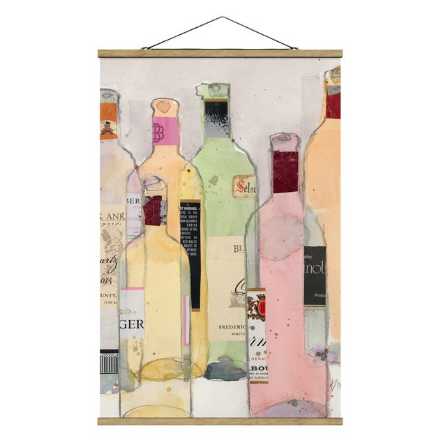 Foto su tessuto da parete con bastone - Bottiglie di vino in acquerello I - Verticale 3:2