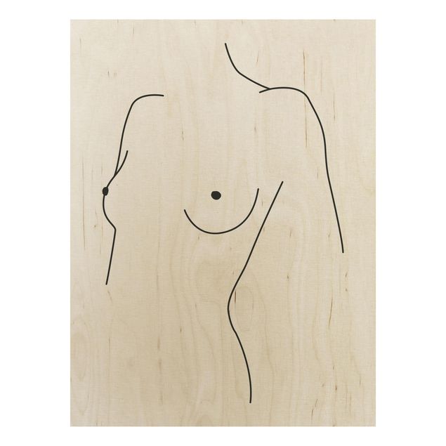 Stampa su legno - Line Art Nudo Busto donna Bianco e nero - Verticale 4:3