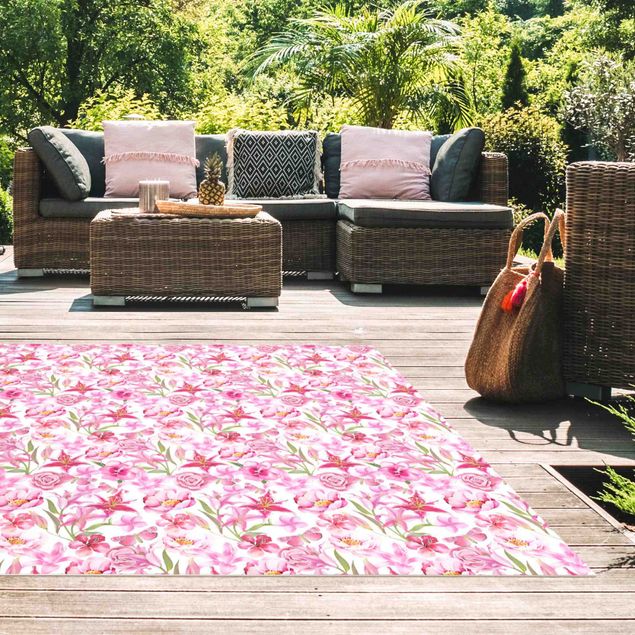 Tappeti moderni soggiorno Fiori rosa con farfalle