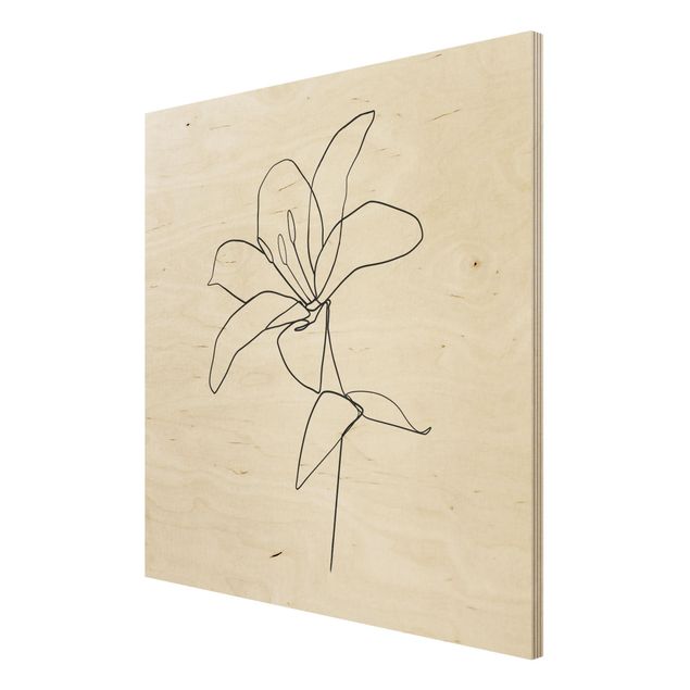 Stampa su legno - Fiore Line Art Nero Bianco - Quadrato 1:1