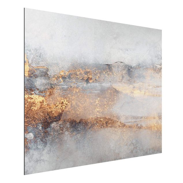 quadro astratto moderno Nebbia grigio oro