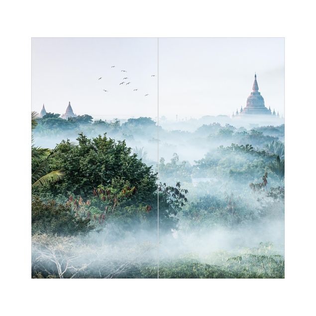 Rivestimento per doccia - Nebbia mattutina sulla giungla di Bagan