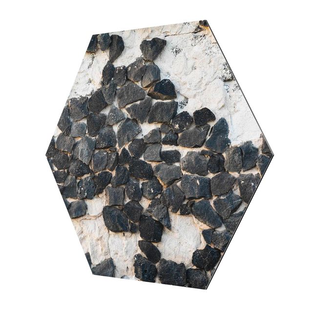 Esagono in Alluminio Dibond - Muro con pietre nere