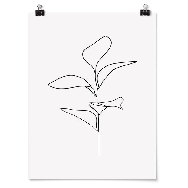 Poster - Line Art foglie delle piante Bianco e nero - Verticale 4:3