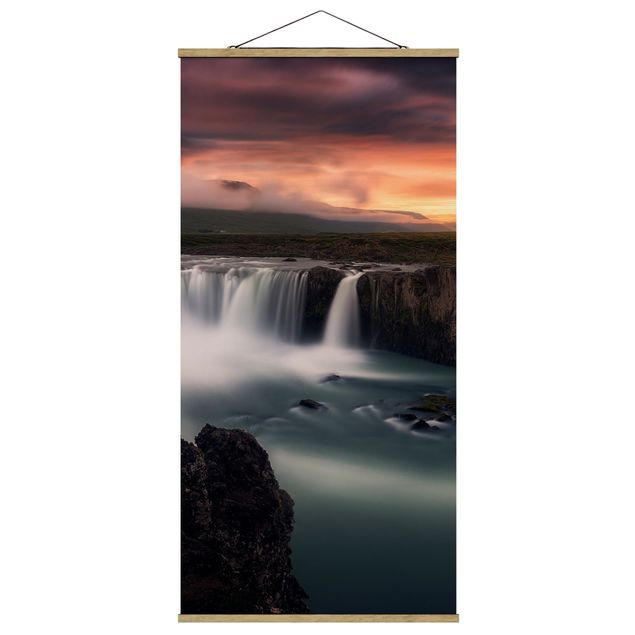 Quadro su tessuto con stecche per poster - Cascata Godafoss in Islanda - Verticale 2:1
