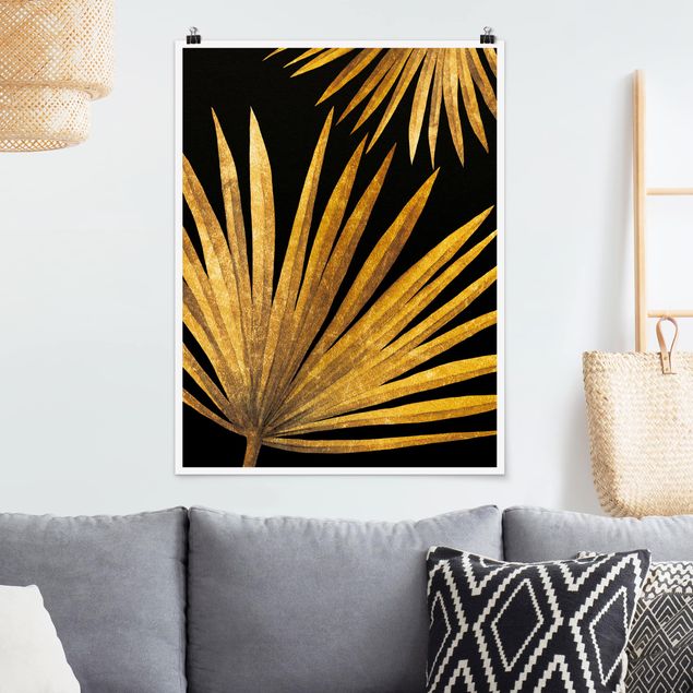 Poster illustrazioni Oro - Foglia di palma su nero