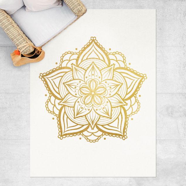 Tappeto da balcone Mandala Floreale - Illustrazione Oro Bianco