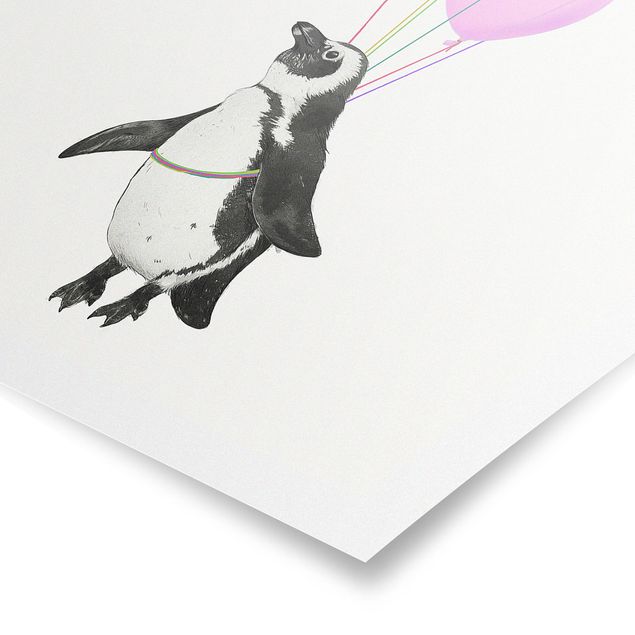 Poster - Illustrazione Penguin pastello Palloncini - Verticale 4:3
