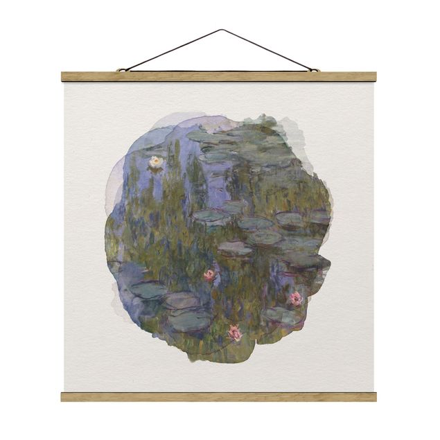Quadro su tessuto con stecche per poster - Acquerelli - Claude Monet - Ninfee (Nympheas) - Quadrato 1:1