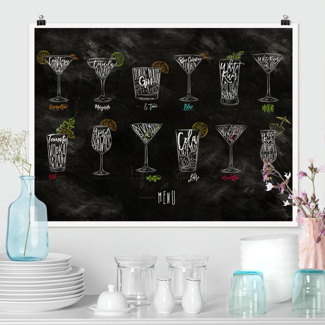 Poster bianco e nero formato orizzontale Menu cocktail