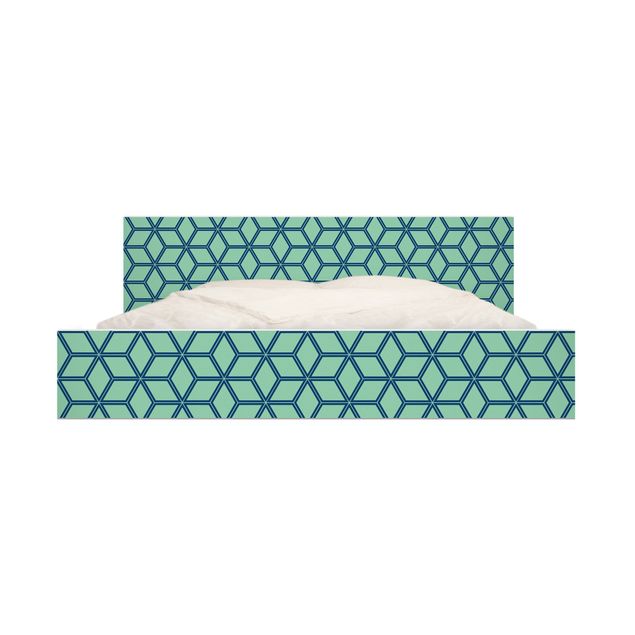 Carta adesiva per mobili IKEA - Malm Letto basso 160x200cm Cube pattern green