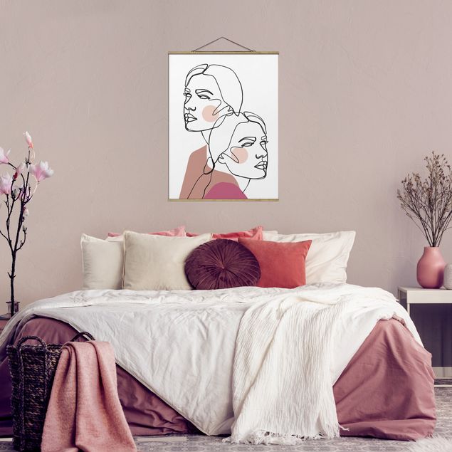 Foto su tessuto da parete con bastone - Line Art Donne del ritratto guance rosa - Verticale 4:3