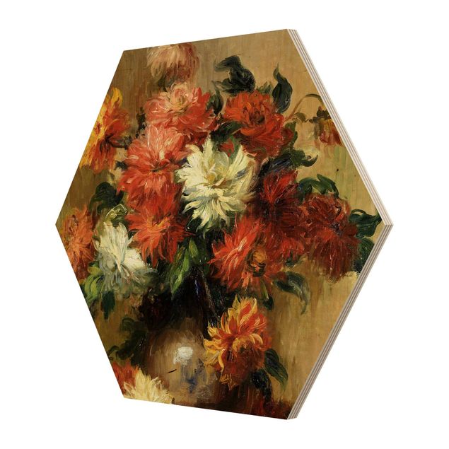 Esagono in legno - Auguste Renoir - Natura morta con dalie