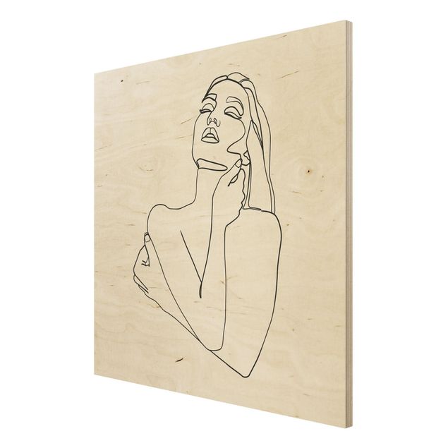 Stampa su legno - Line Art Torso della donna Bianco e nero - Quadrato 1:1