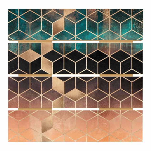 Stampa su legno - Elisabeth Fredriksson - Turchese Rosa d'Oro Geometria - Quadrato 1:1