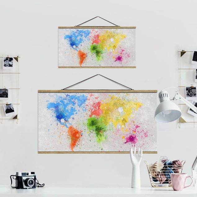 Foto su tessuto da parete con bastone - Colorful schizzi Mappa del mondo - Orizzontale 1:2