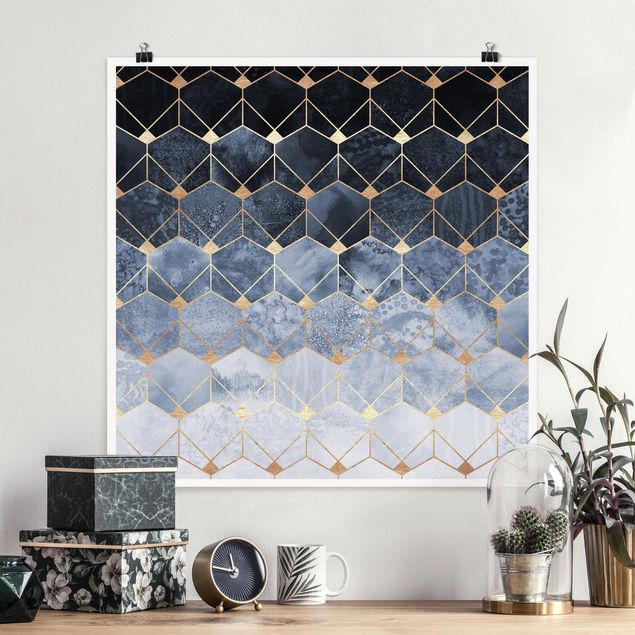 Poster - Blu Geometria Golden Art Deco - Quadrato 1:1