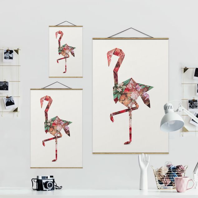 Foto su tessuto da parete con bastone - origami Flamingo - Verticale 3:2