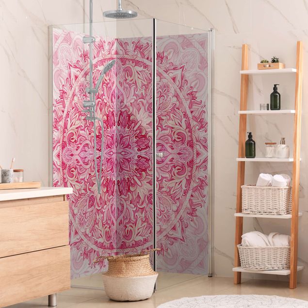 Rivestimenti per doccia alluminio dibond Mandala Acquerello Ornamento Rosa