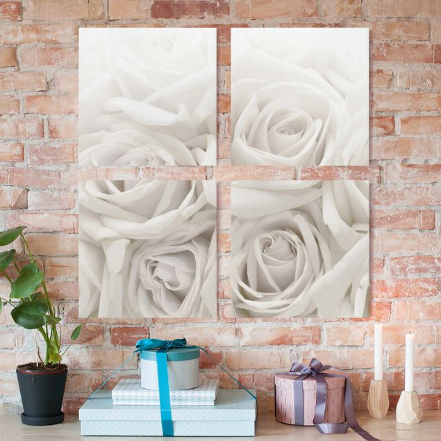 Stampa su tela 4 parti - White roses