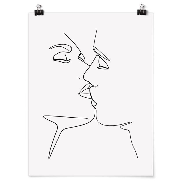 Poster - Line Art bacio Faces Bianco e nero - Verticale 4:3