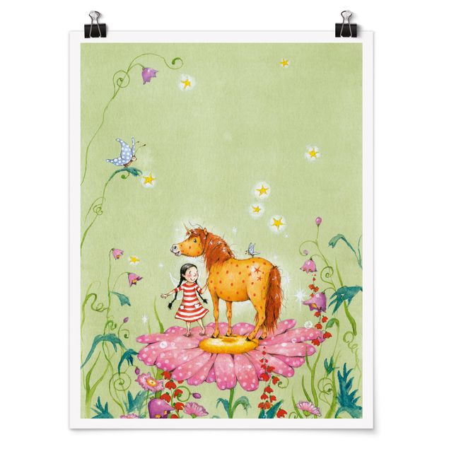 Poster illustrazioni Il pony magico sul fiore