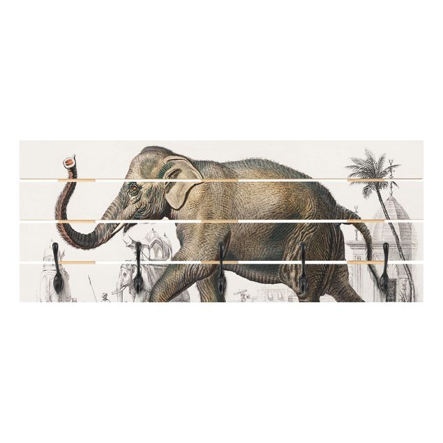 Appendiabiti in legno - Vintage Consiglio Elephant - Ganci cromati - Orizzontale