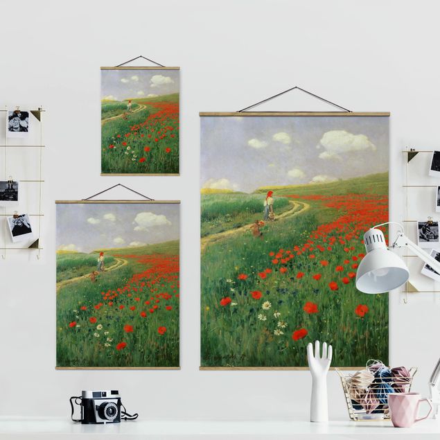 Foto su tessuto da parete con bastone - Pál Szinyei-Merse - Paesaggio estivo con una fioritura di papavero - Verticale 4:3