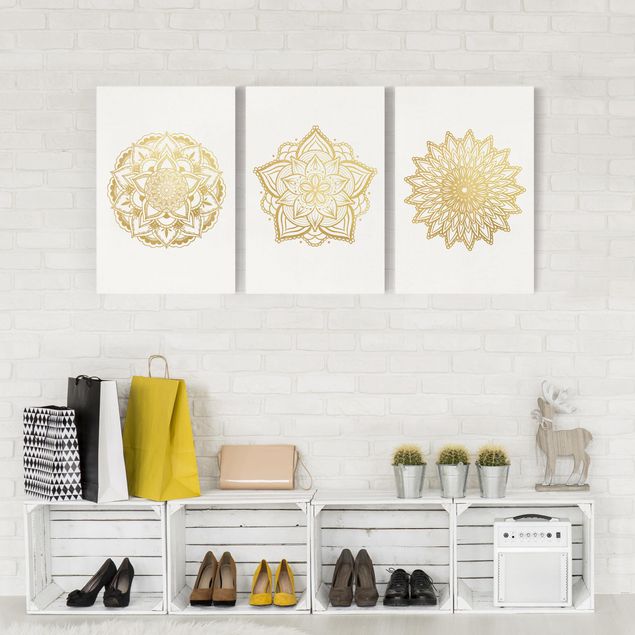 Riproduzioni su tela Mandala - Fiore Sole Illustrazione - Set Oro