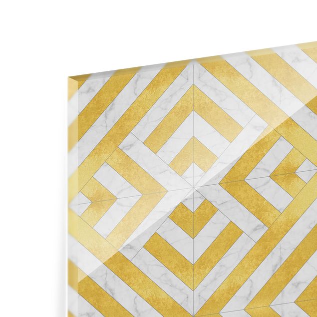 Paraschizzi in vetro - Mix geometrico di piastrelle Art déco in marmo dorato - Quadrato 1:1