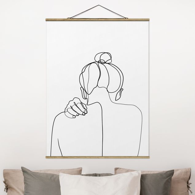 Foto su tessuto da parete con bastone - Line Art collo donna Bianco e nero - Verticale 4:3