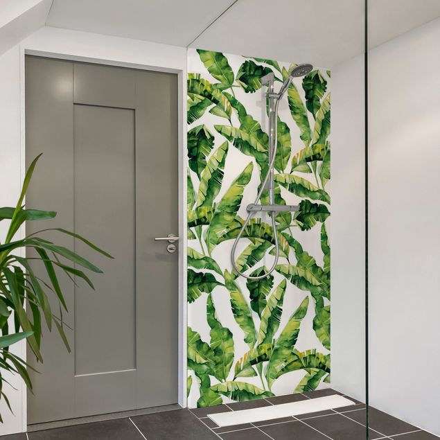 Rivestimenti per doccia verde Schema ad acquerello con foglie di banana