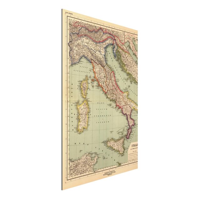 Stampa su alluminio - Cartina geografica vintage dell'Italia